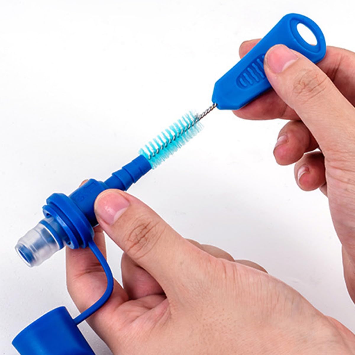 KALLORY Wear-Resistant Hydration Bladder Brush Set with Stainless Steel Tube Spring Cleaner, Compact Daily Use Water Bag and Hose Cleaning Kit for Outdoor and Household Use, Blue