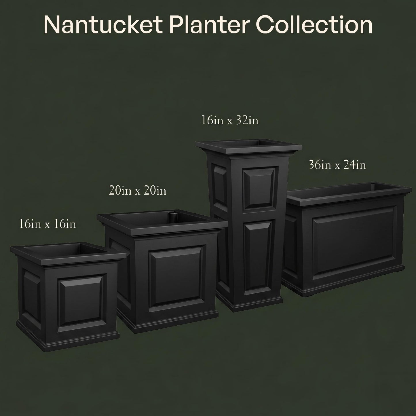 Mayne Nantucket 16-Inch Square Planter – Self-Watering, Weather-Resistant Planter for Flowers – Durable Outdoor Design for Patio, Porch, or Entryway