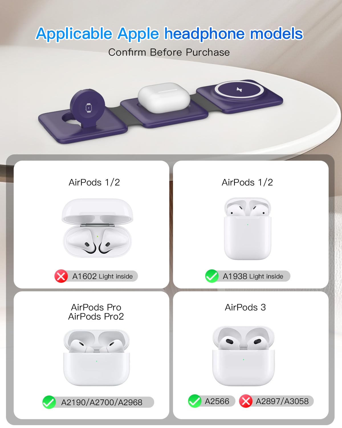 Iseyyox Charging Station for Mag Safe Apple - 3 in 1 Magnetic Foldable Wireless Charger Pad - Travel Charging Mat for iPhone 17 16 15 14 13 12 Pro Max Plus Watch & Airpods