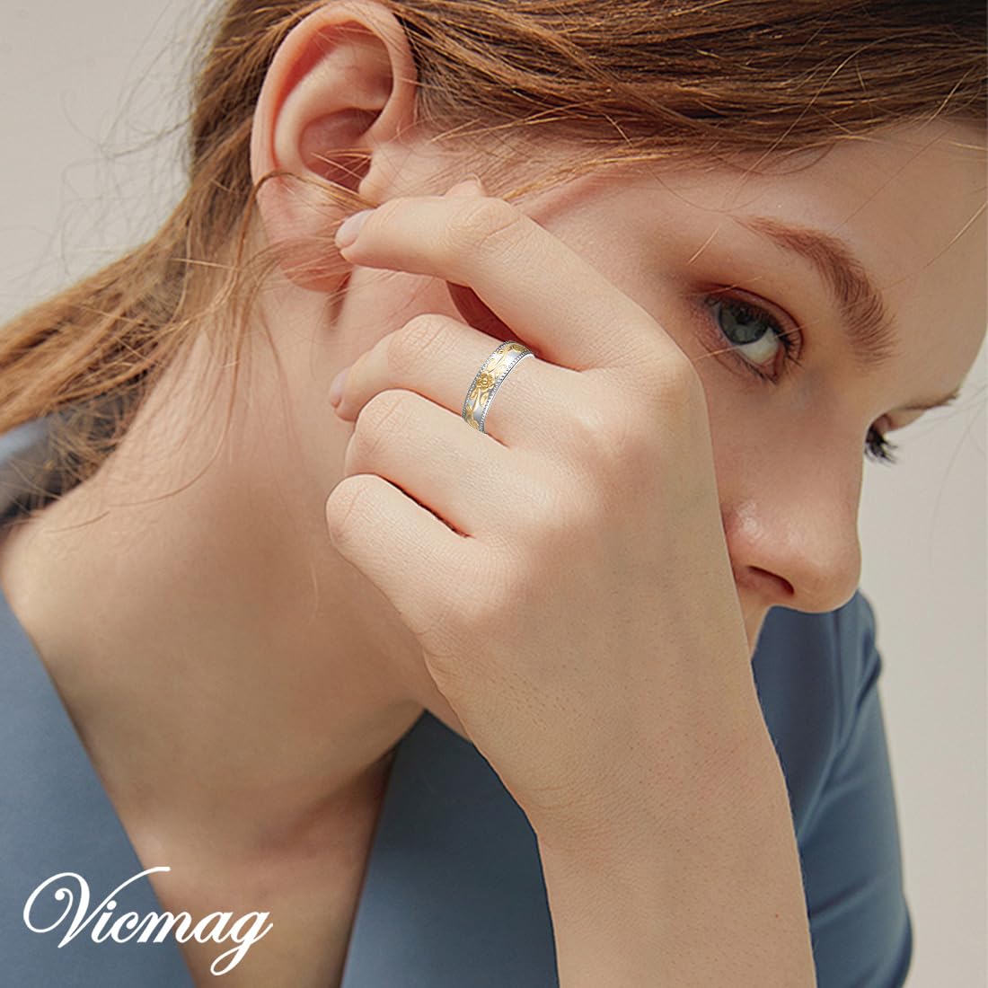 Vicmag Copper Magnetic Ring for Women, Magnetic Rings Ladies Fingers Thumb 100% Solid Pure Copper Jewelry Gift Adjustable(Gold Silver+Silver Gold)