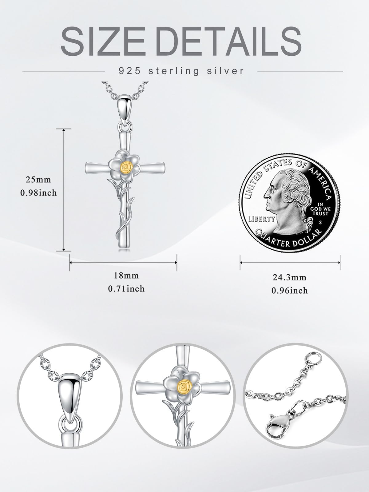 Cargari Daffodil Necklace for Women Sterling Silver Daffodil Cross Pendant Birth Flower Cross Necklace Jewelry Gifts for Women