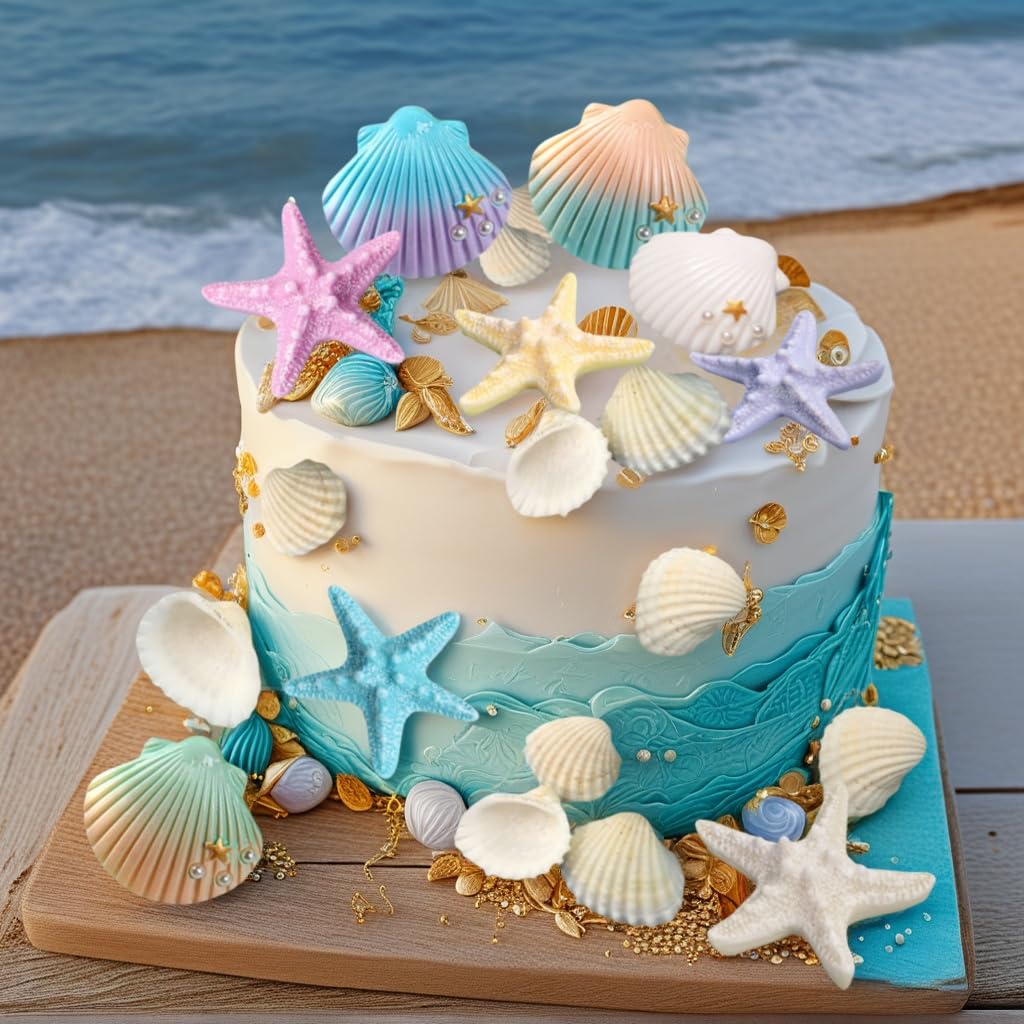 JeVenis Sea Shells Cake Decor Sea Ocean Party Favor Supplies Under the Sea Ocean Cake Decorations for Sea Ocean Theme Baby Shower Birthday Party