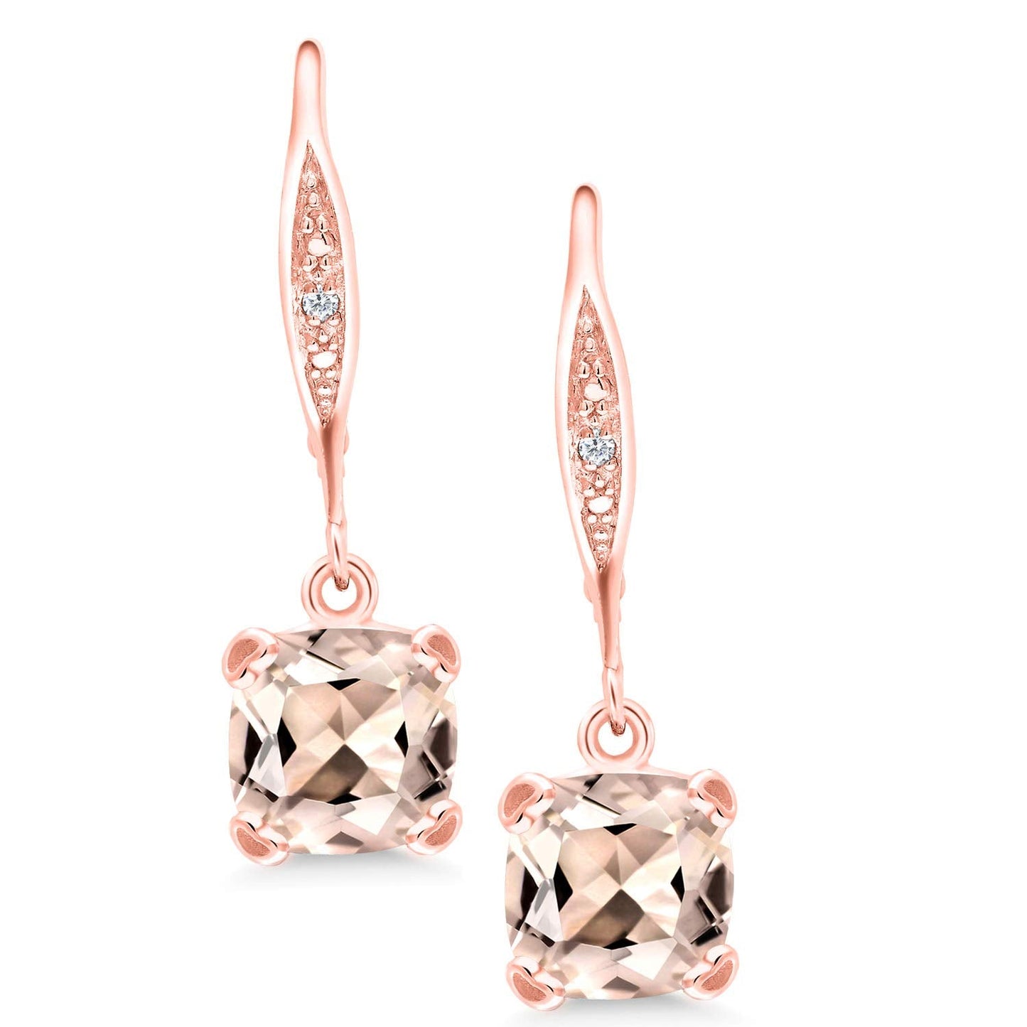 Gem Stone King Drop Dangle Earrings For Women | 7MM Cushion Cut Gemstone Birthstone and Diamond | 925 Sterling Silver | Jewelry Gift for Mom Wife Her | Morganite-October | Rose Gold