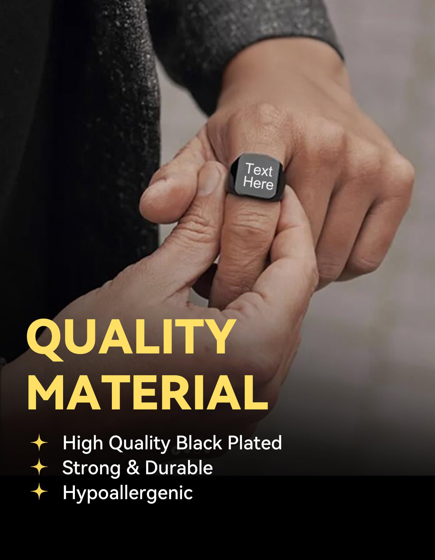 Black Personalized Signet Rings for Men Women Solid Polished Stainless Steel Biker Ring Size 14