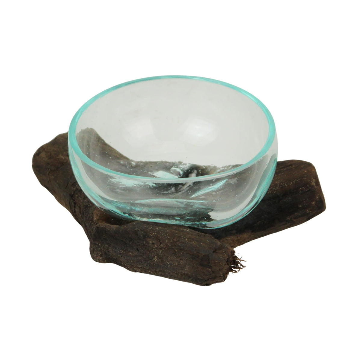 Wide-Mouth Glass and Teak Driftwood Sculptural Bowl – Unique 3.25” High, 5.75” Long, 4.5” Wide Decorative Centerpiece for Succulent Gardens, Floral Arrangements, and Home Décor
