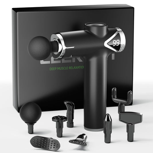 LEERCON Massage Gun Deep Tissue, Percussion Massage Gun for Pain Relief Muscle Back Massager Gun for Athletes with 8 Attachments & 6 Speeds, Gift for Men Women, Black