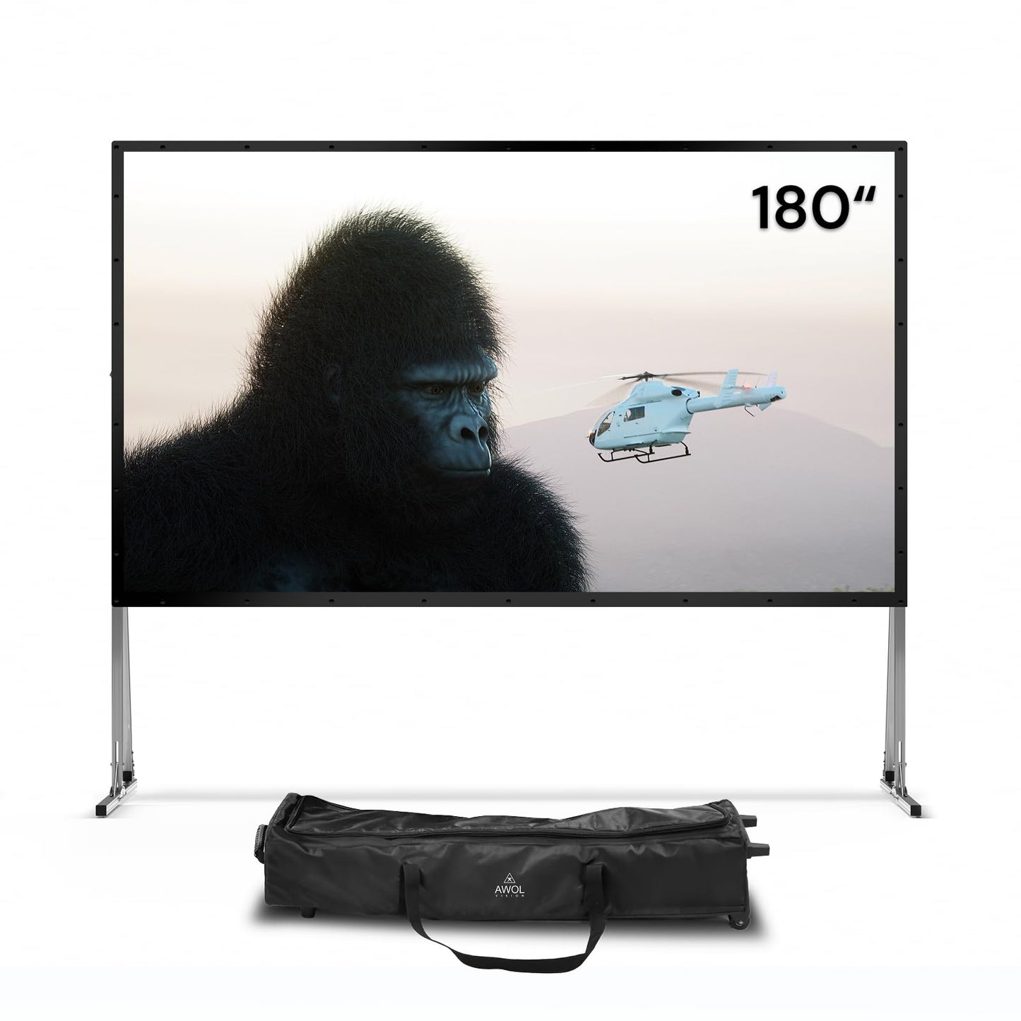 AWOL VISION Folding Outdoor Projector Screen with Stand (180 inches), Portable 16:9 4K HD Rear Front Movie Screen with Carry Bag for Theater Backyard Movie Night,Cinema School