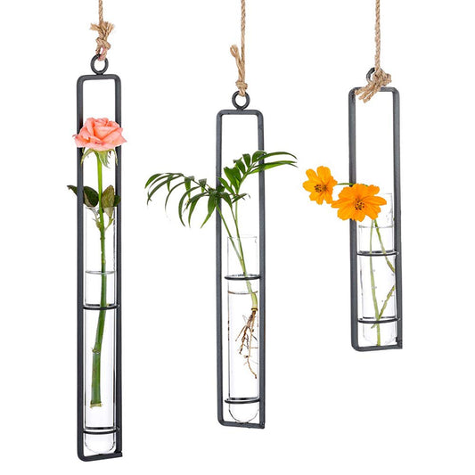 Sziqiqi Glass Propagation Station Test Tube Vases Clear Glass for Cuttings, Buds, Greenery Hydroponic Plant Propagation Home Balcony Bath Wall Decoration Floral Container Set of 3 Black