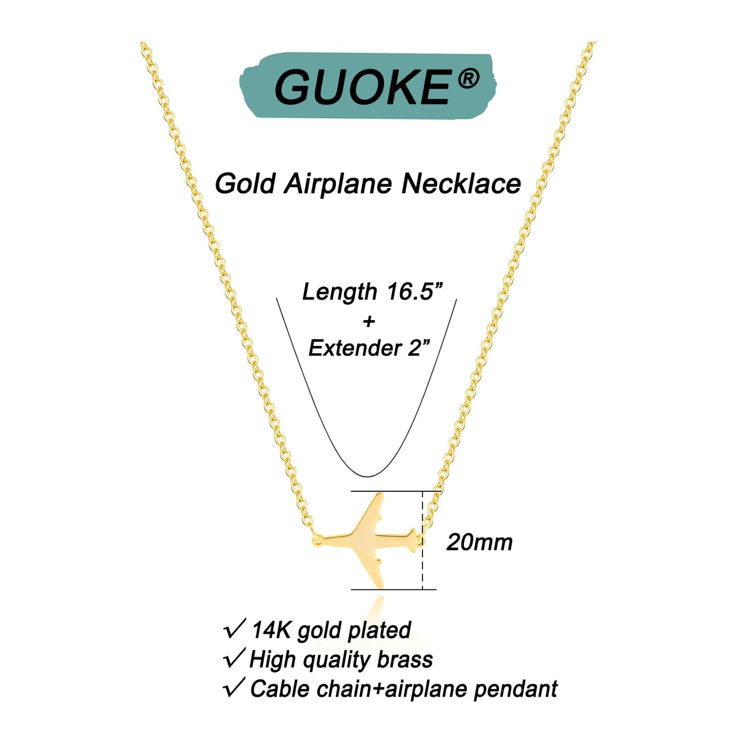 GUOKE Gold Airplane Necklace - Dainty Gold Necklace 14K Gold Plated Necklace Plane Necklace Gold Necklaces Jewelry