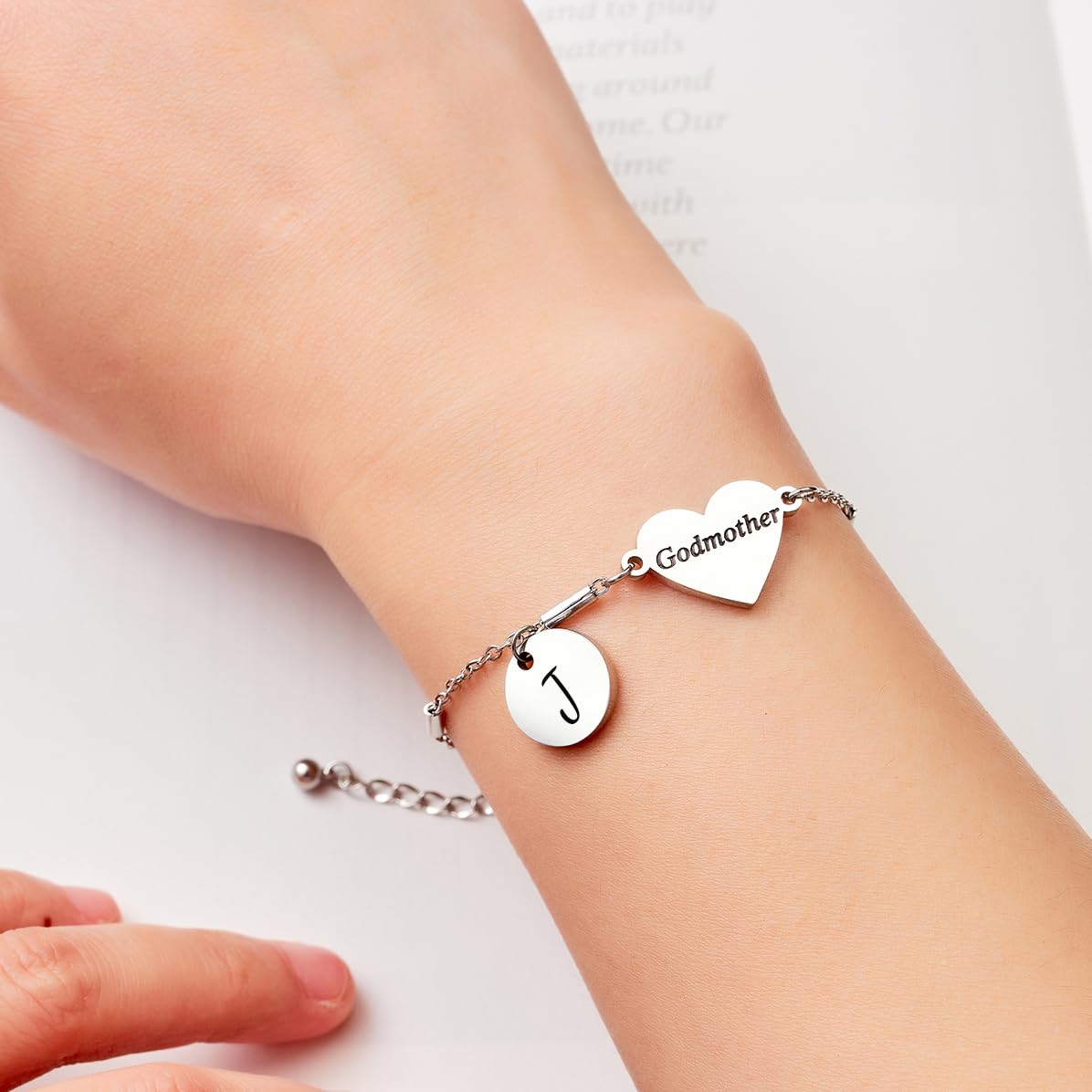 CHENVA Godmother Gifts Initial Bracelet Bangle for Women Gift for Godmother from Goddaughter (Godmother Bracelet J)