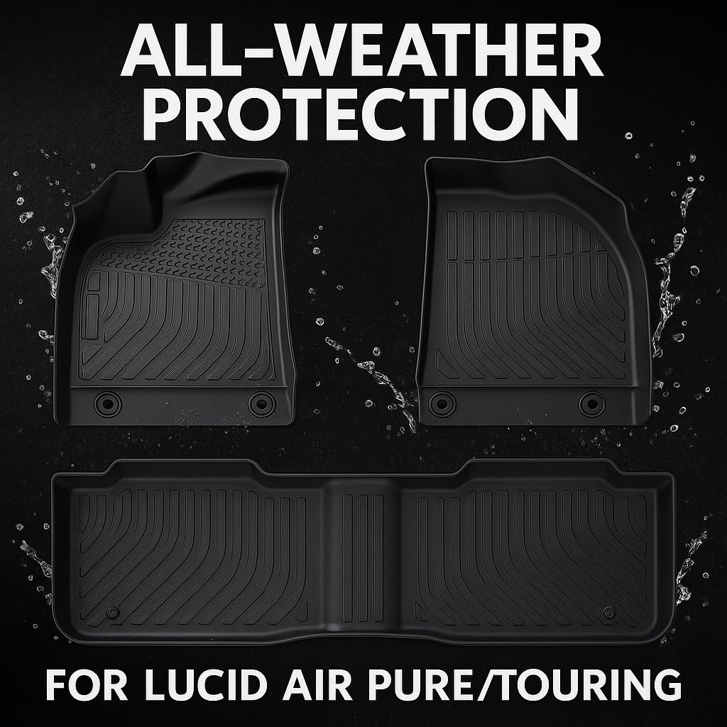 Floor Mats Car Mats for 2025 Lucid Air (Touring/Pure w/Anchor Posts Only) – Custom Fit All-Weather TPE Car Mats, Laser-Measured Full Set for 1st & 2nd Rows, Max Coverage, Durable, Odorless Car Mats