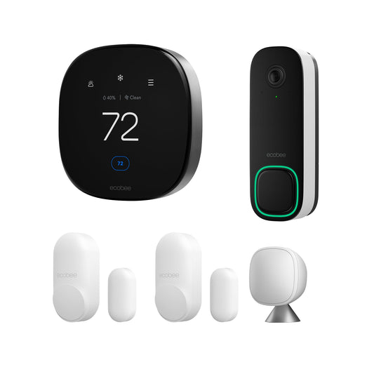 ecobee Total Security and Savings Bundle with Smart Doorbell Camera (Wired), SmartSensor for Doors and Windows, and Smart Thermostat Premium