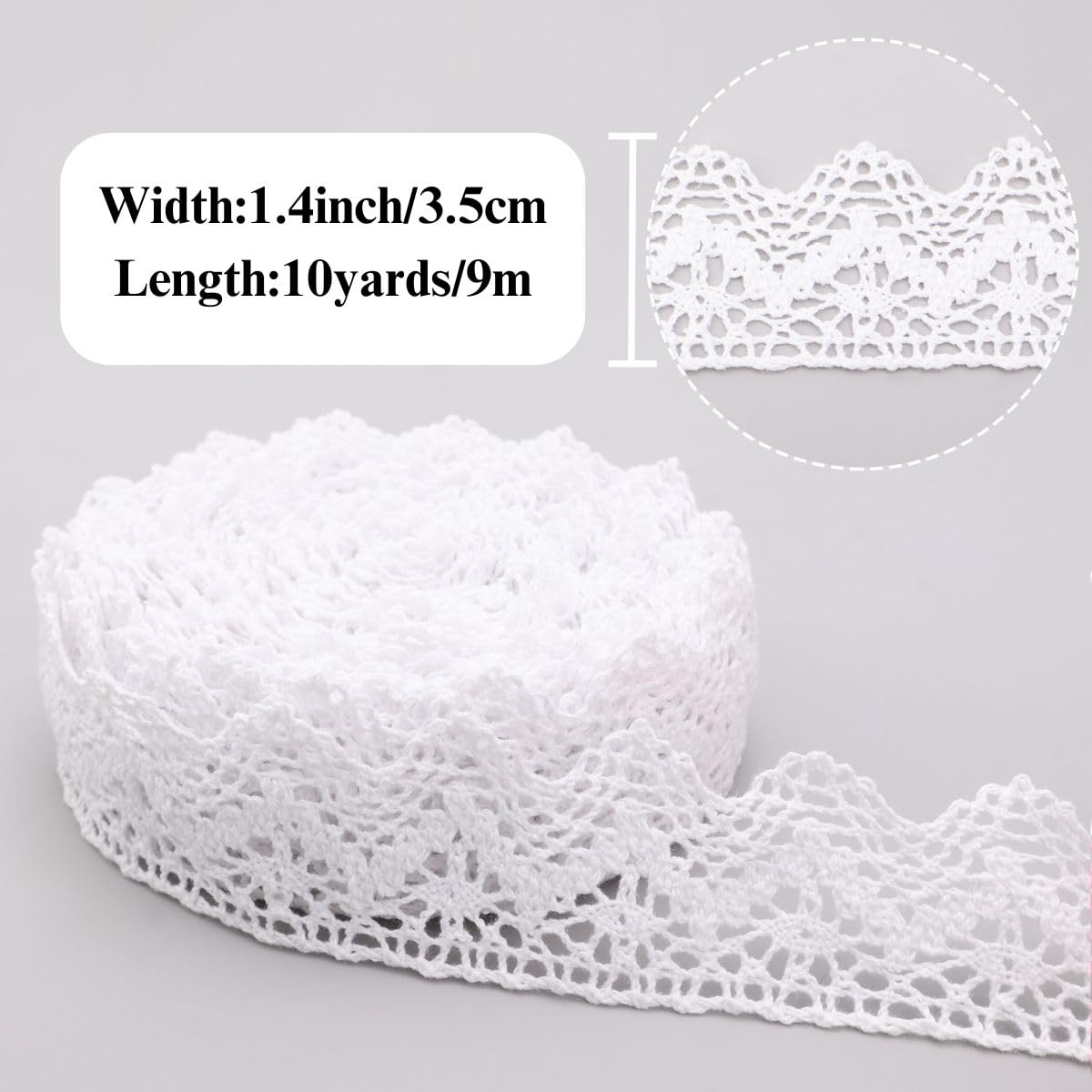 IDONGCAI Cotton Crochet Lace Trim, 1.4 Inch x 10 Yards Triangle Geometric Lace Ribbon for Sewing, Farmhouse Home Decor, DIY Crafts, Wedding Accents and Apparel Embellishments (White)