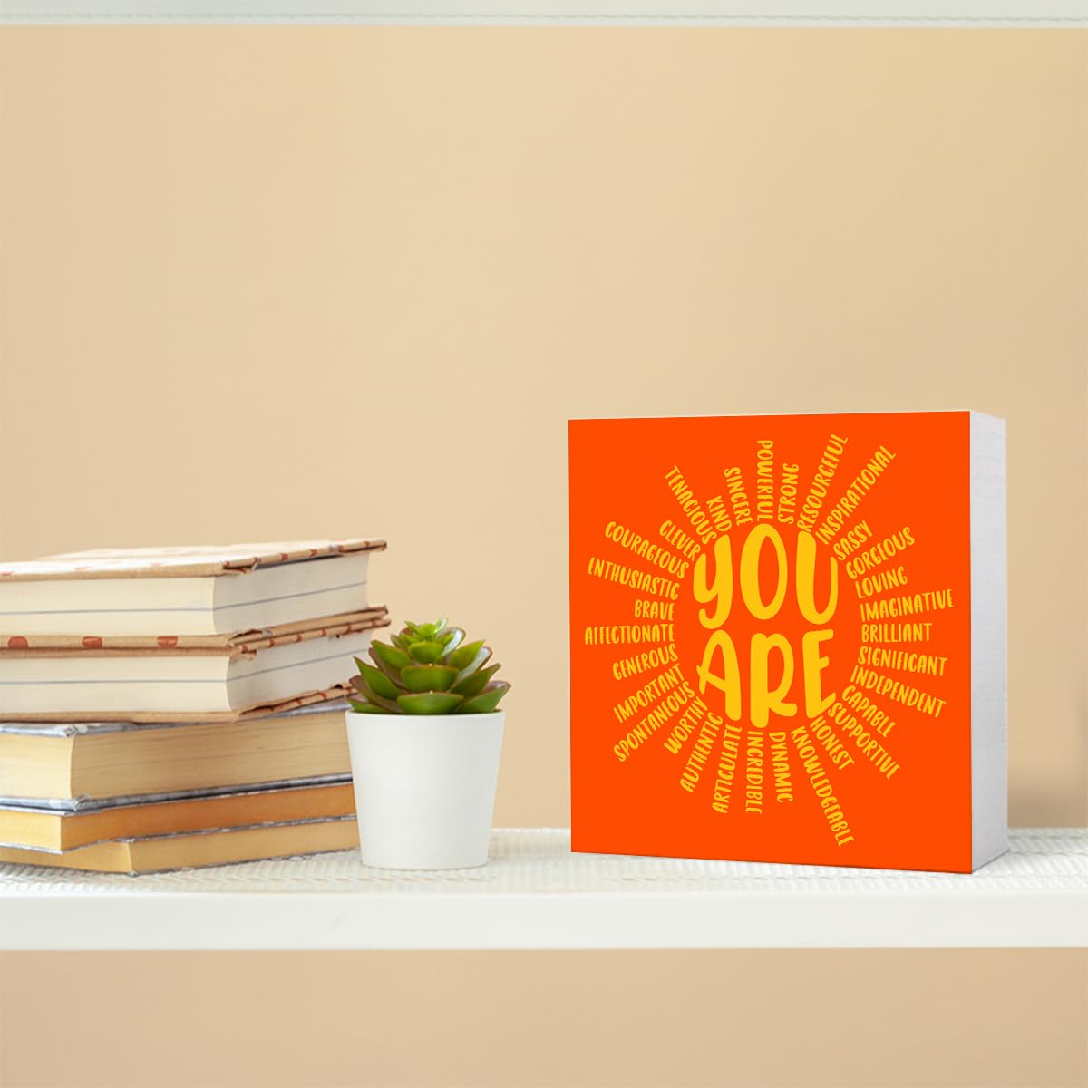 Inspirational Wood Box Sign You Are Sun Wooden Block Signs Motivational Quote Desk Décor for Home Office Bedroom Table Décor-Orange Positive Desk Decor