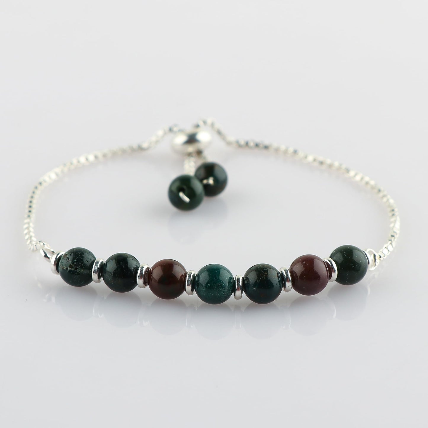 TGH Handmade Natural Bloodstone Gemstone Round Beads Bolo Bracelet – Chakra Healing Crystals – Silver Plated Adjustable Slider – Gift for Women Birthday Christmas Gifts