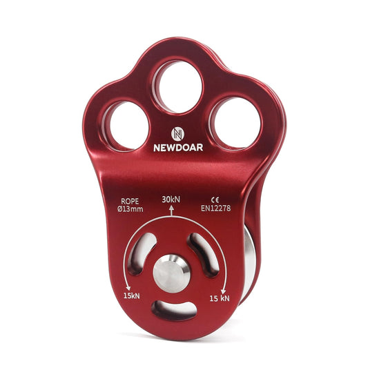 NewDoar 30 KN CE Certified Three Holes Rescue Climbing Pulley,for Max Rope 13mm Rope Hauling with Bearing Rappelling, Zipline,Durability Side Plates