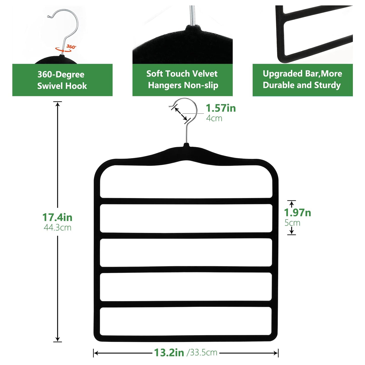 Pants Hangers Space Saving,5P Scarf Hangers for Closet Organizers and Storage,Non Slip Velvet Hanger for Closet Organizer,College Dorm Room Essentials,Heavy Duty Organization and Storage Jean Hangers