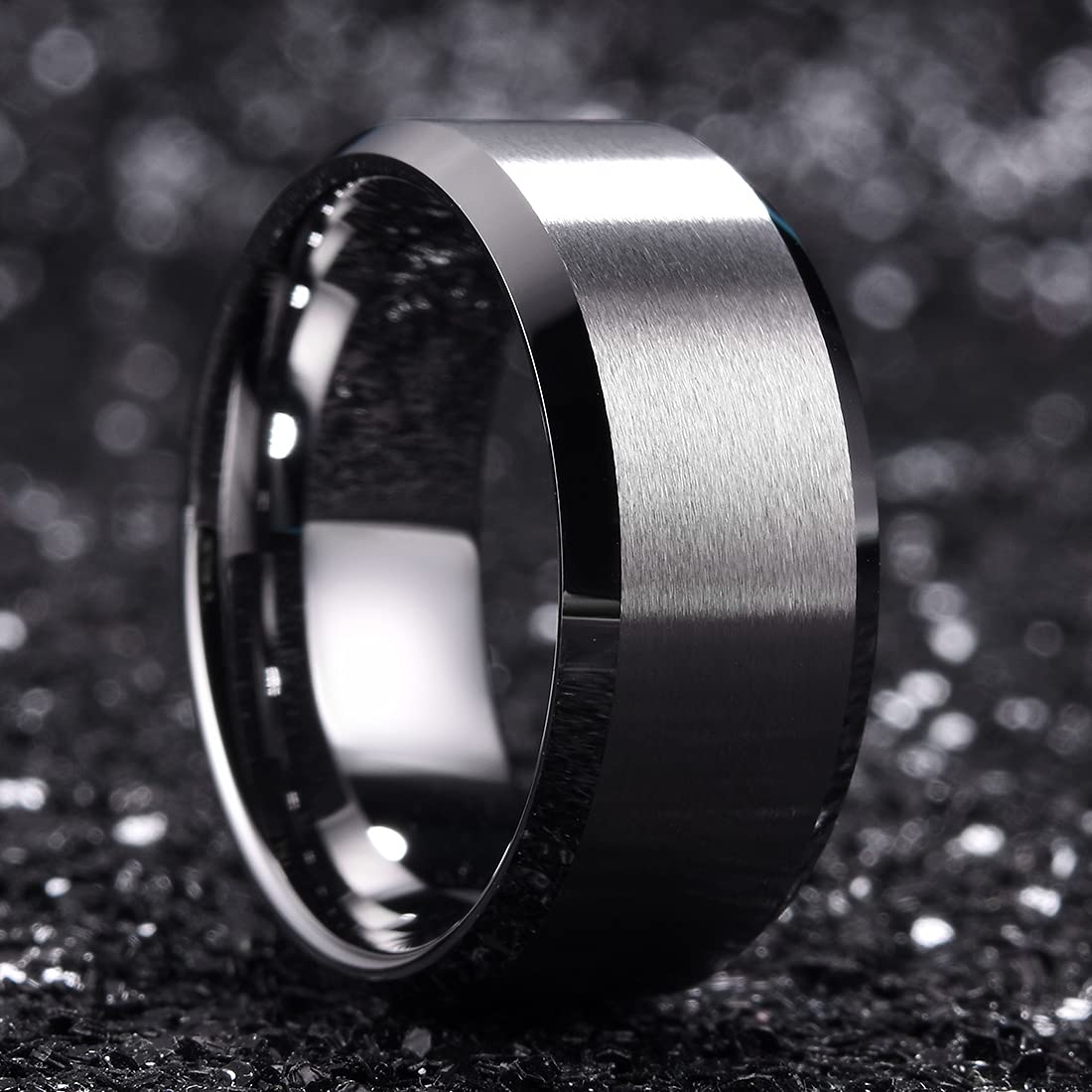 King Will 10mm Silver Men's Wedding Ring - Brushed Matte Finish, Beveled Polished Edge, Comfort Fit Size 14
