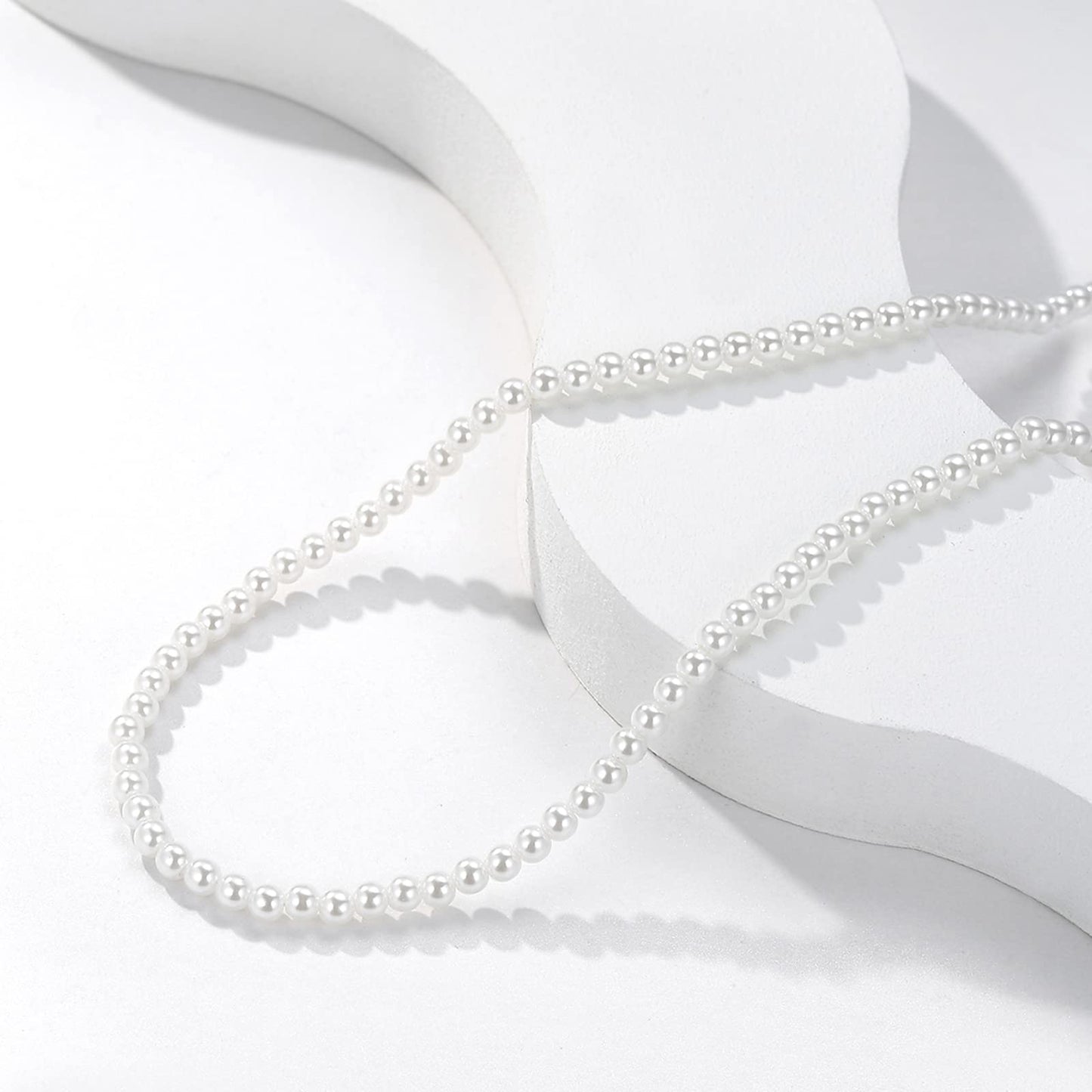Luxval Pearl Necklace for Women, 4MM Cream White Pearl Jewelry, 14K Silver Plated Handmade Dainty Toggle Clasp Necklace for Women Jewelry Gifts, 14"