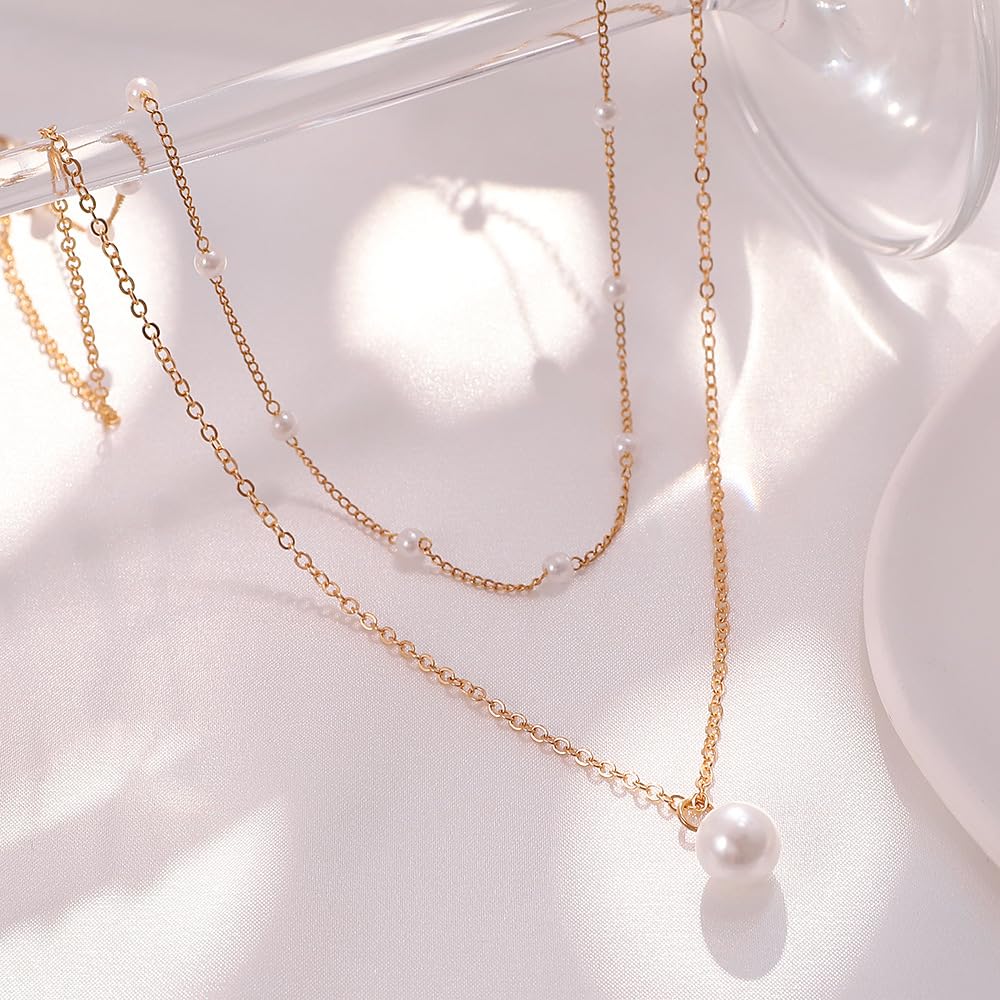 JELLYSEE Gold Necklaces for Women - 14K Gold Plated Layering Necklaces Trendy Circle Paperclip Chain Pendant Choker Necklace, Simple Diamond Cross Bow Jewelry Set Gifts for Women