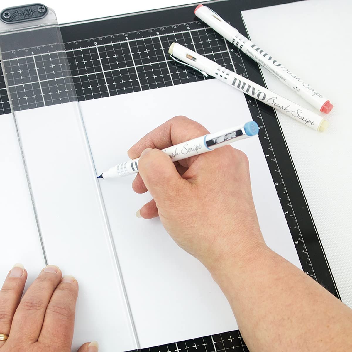 Tim Holtz Glass Cutting Mat - Large Work Surface with 12x14 Measuring Grid and Palette for Paint, Ink, and Mixed Media - Art and Craft Supplies