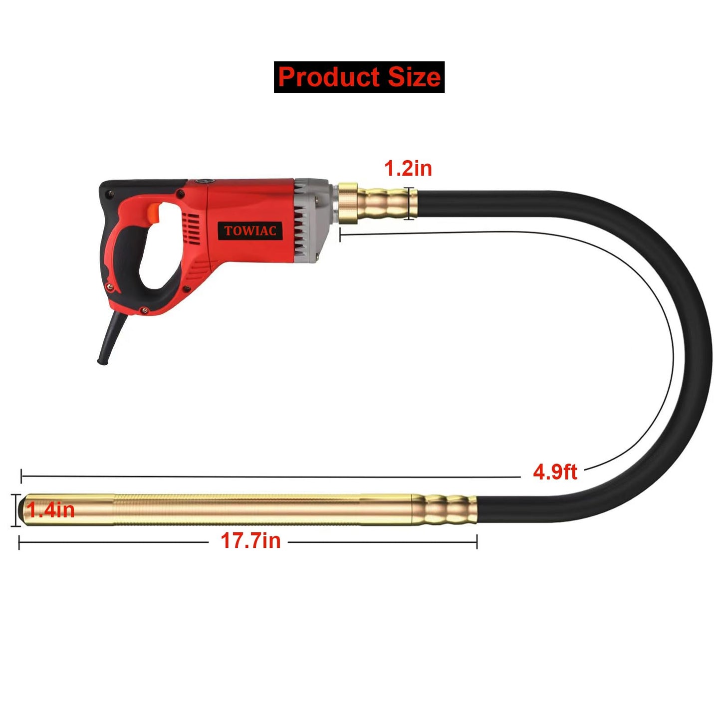 1300W Electric Concrete Vibrator, Hand Held Power Concrete Vibrators Cement Bubble Remover,13000 VPM With 4.9 Ft Long Copper Rod Concrete Tools