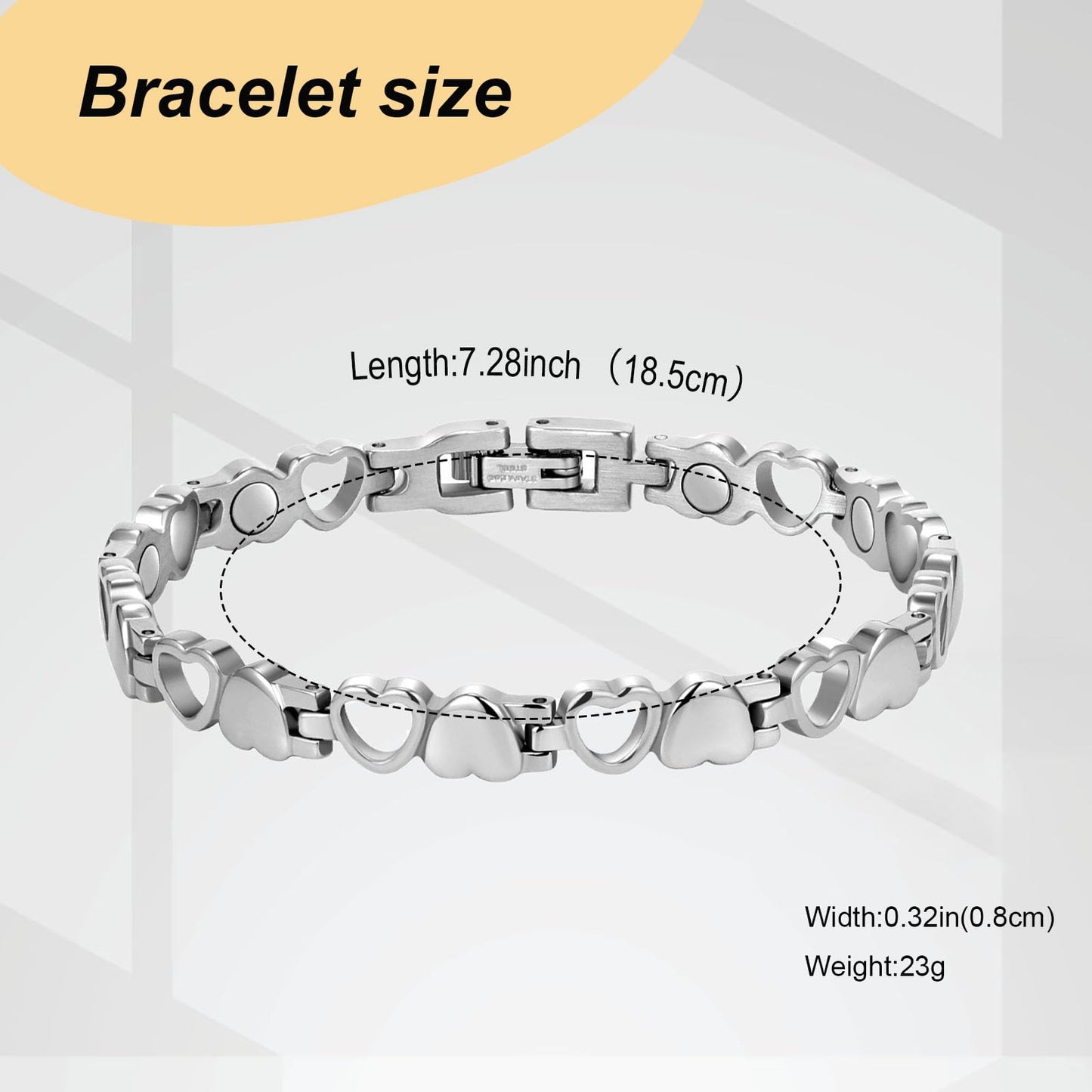 UtenoTureH Magnetic Bracelet for Women for Arthritis, Stainless Steel Heart-Shaped Bracelets with 3500 Gauss Magnet, Jewelry with Adjustable Tools (B(Silver))