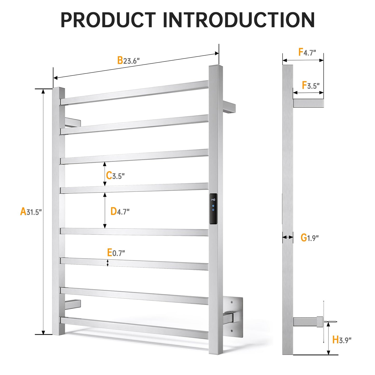 AquivaCoast Towel Warmer Rack, Heated Towel Racks for Bathroom, Wall Mounted Towel Warmer, Stainless Steel 8-Bars Drying Rack with Intelligent Touch Screen Timer, Brushed Nickel