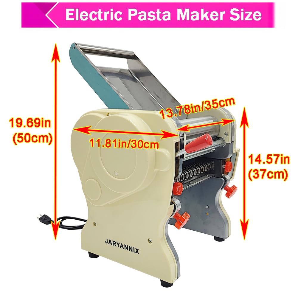 JARYANNIX Electric Pasta Press Maker, Stainless Steel Noodle Making Machine, 3mm and 9mm Wide Knife, Adjustable Width, Automatic Noodle Maker for Home Commercial 110V 550W