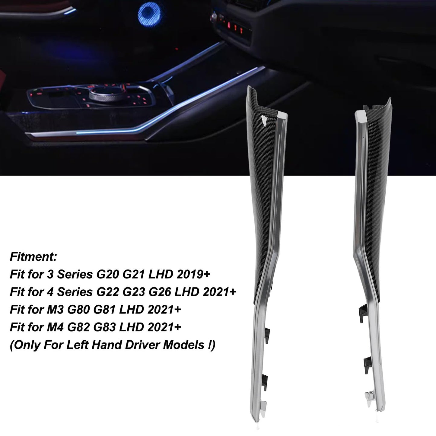Center Console LED Ambient Light, Hidden LED Light Strip, Enhances Interior Ambiance with 11 Colors, for 3 4 Series G20 G22 G23 G26 M3 G80 M4 G82 G83 LHD 2019 Onwards (Carbon