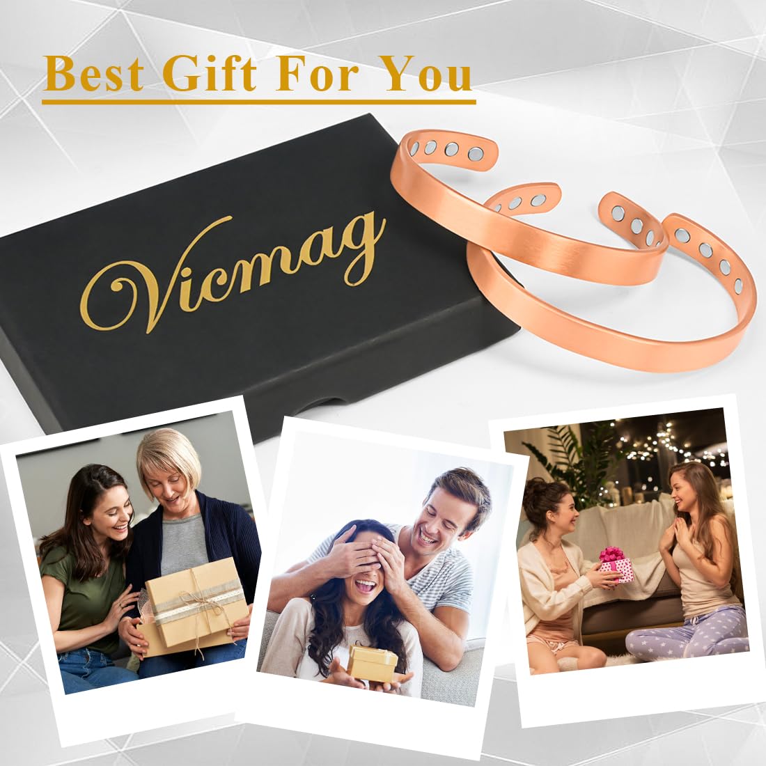 Vicmag Copper Magnetic Bracelet for Women and Men Ultra Strength Magnets 99.9% Pure Copper Strong Magnets Jewelry Gift Adjustable Length