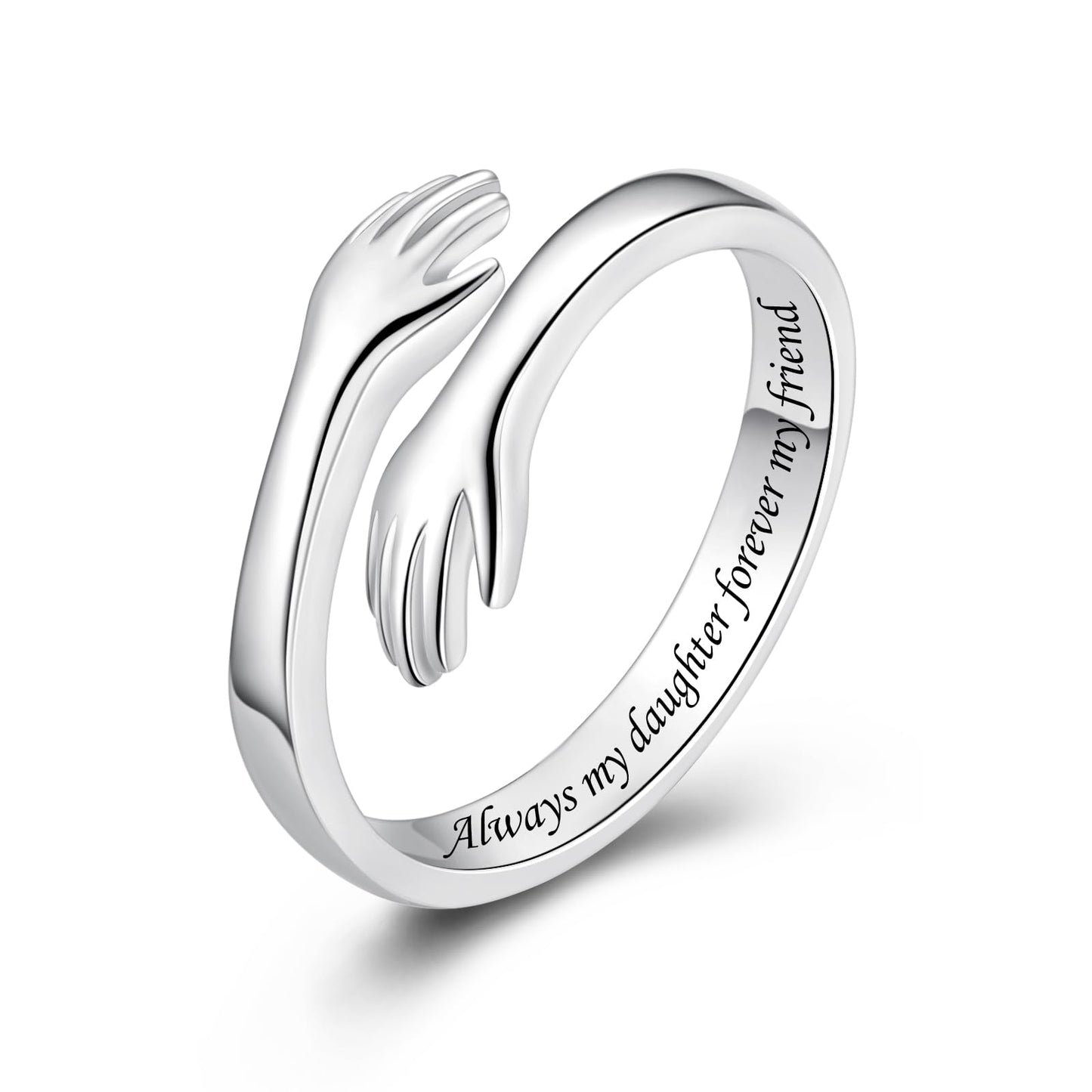 ACJFA Hug Rings for Women Sterling Silver Adjustable Hug Ring Christmas Gifts for Daughter (Always my daughter forever my friend)
