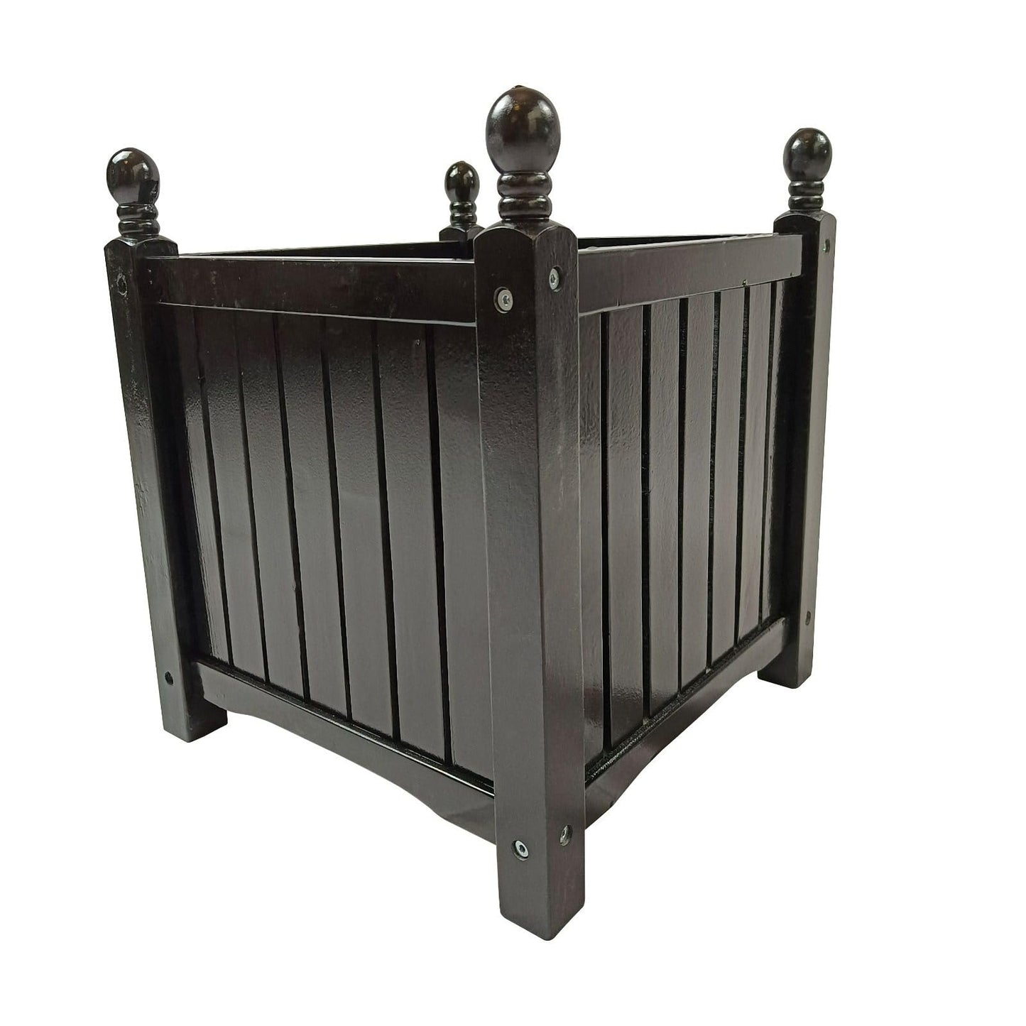 FRITHJILL Black Wooden Garden Planter Box with Decorative Ball Finials - Square Outdoor Flower Pot for Patio, Porch, Deck - 15.75" x 15.75" x 18.5" Herb & Plant Container