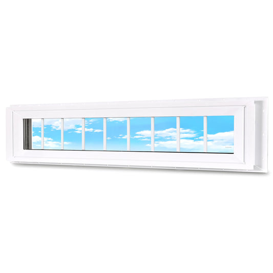 Vinyl Transom Household Window, 12" x 60" Double Pane Fixed Window with Grids and Tempered Glass for House, Garage (White)