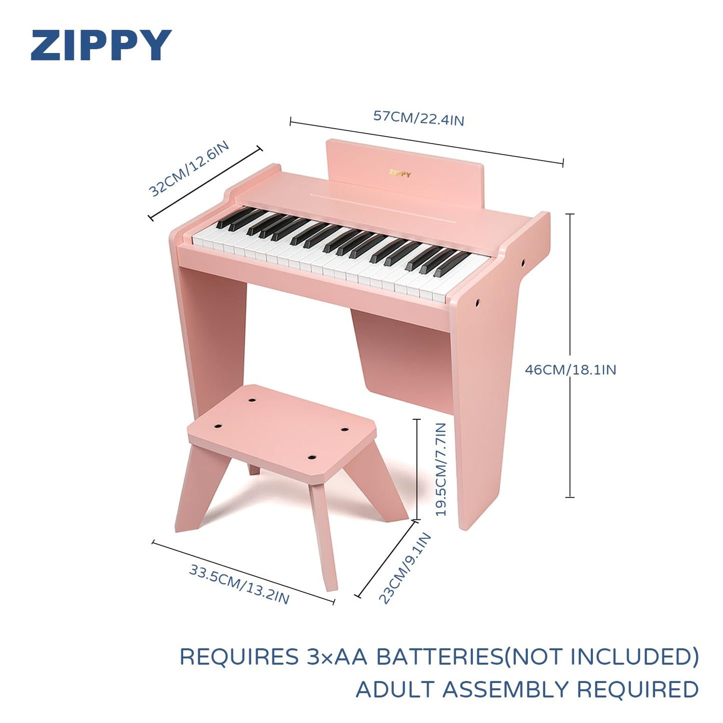 ZIPPY Kids Piano Keyboard, 37 Keys Digital Piano for Kids, Music Educational Instrument Toy, Wood Piano for 3+ Girls and Boys (Pink Basic)