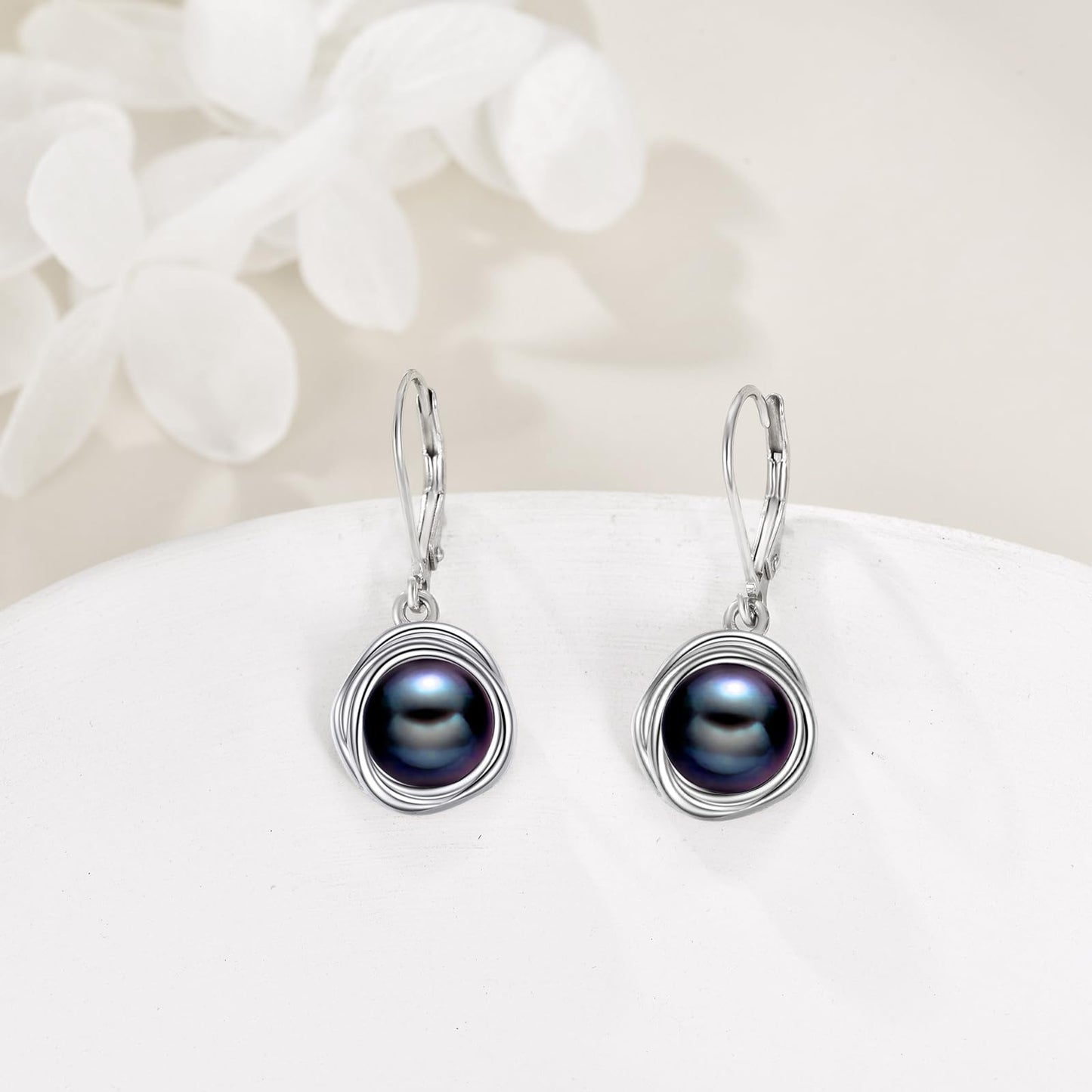 POPLYKE Freshwater Black Pearl Earrings for Women - 925 Sterling Silver Leverback Dangle Earrings - Black Pearl Jewelry Gifts