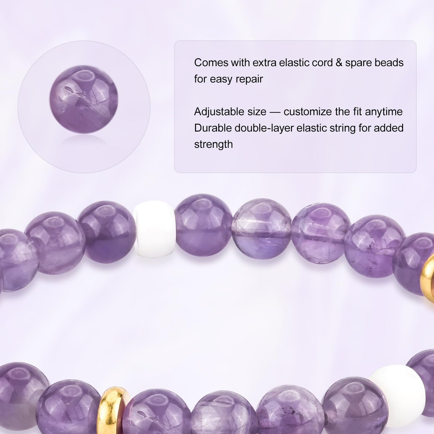 MesoAura Natural Garnet Bracelet – handmade Crystal Healing Jewelry for Women & Men – Root Chakra Balance, Vitality & Courage Energy Stone – Zodiac Capricorn Aquarius – Spiritual Gemstone Beaded Bracelet (Crown Chakra – Amethyst Arpeggio bracelet)