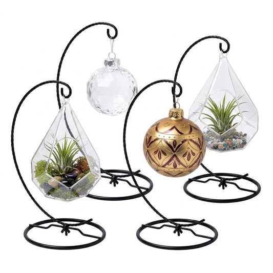 HOHIYA 4 Pack Black Ornament Display Stand 9.5” Twist Wire Holders for Glass Terrarium Air Plants Christmas Halloween Easter Ornaments Tabletop Metal Display Rack