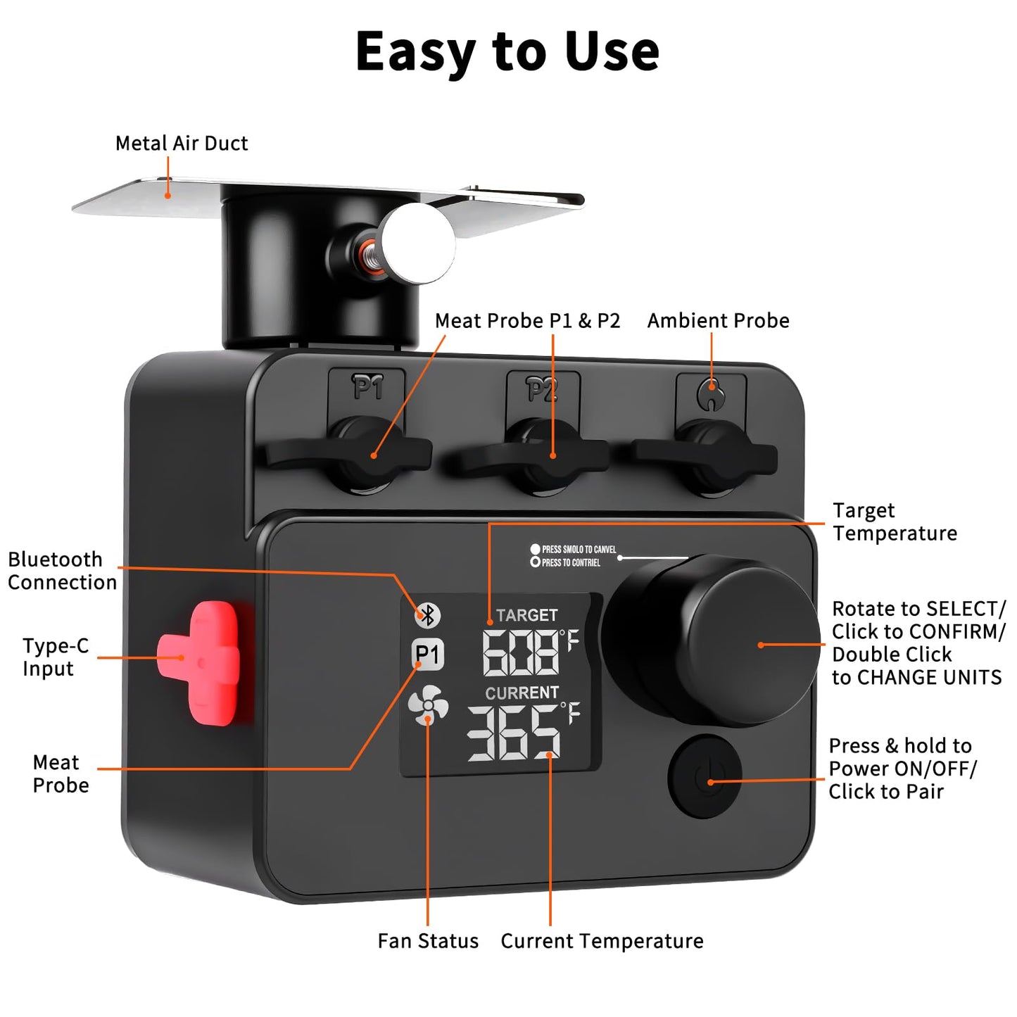 Bluetooth BBQ Temperature Controller, Automatic Smoker Fan Grill Thermometer for Big Green Egg, Kamado Joe, Primo, Vision Grill, Akorn Kamado (External Power Source Required)