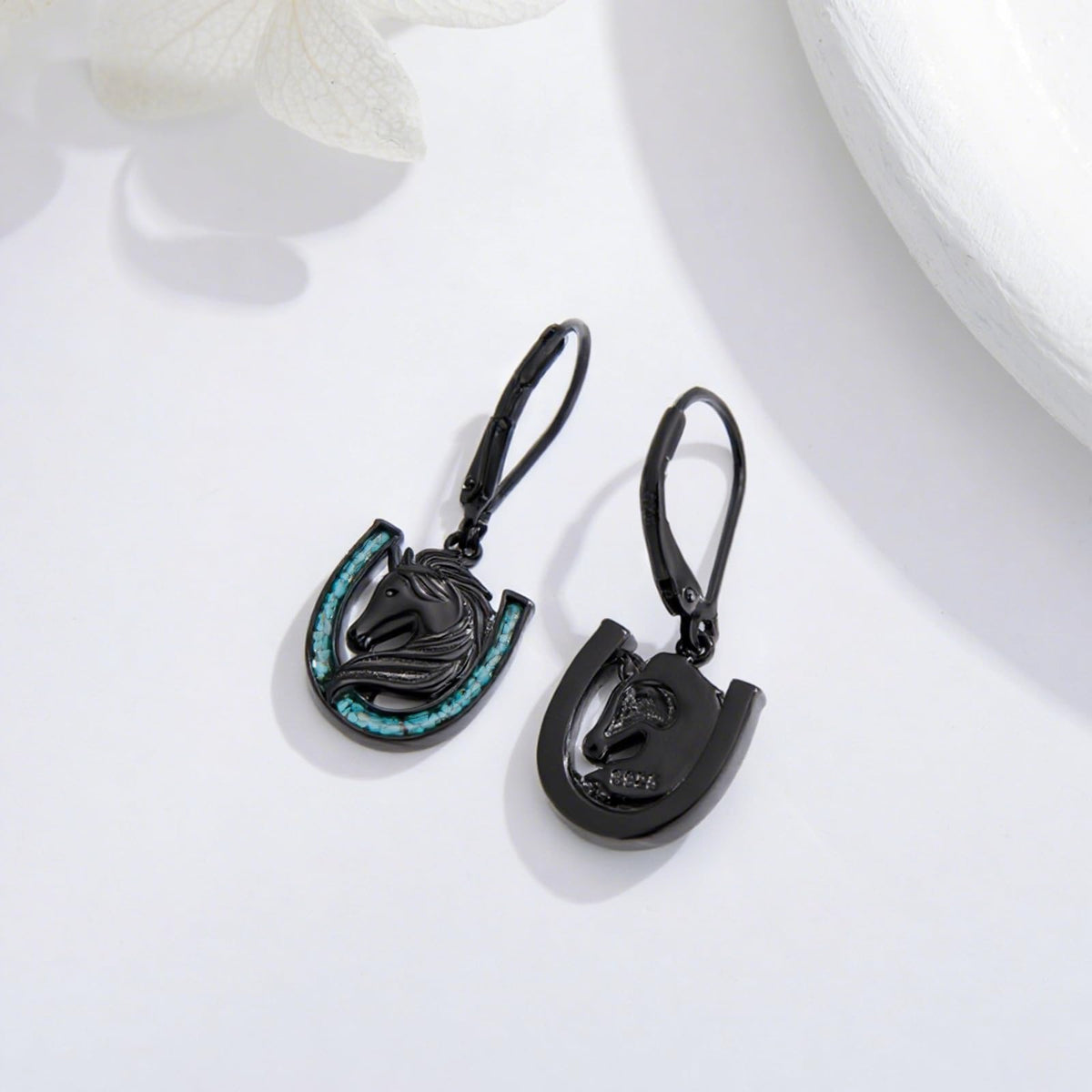 YYmqmq Black Horse Earrings for Women 925 Sterling Silver Turquoise Horseshoe Dangle Earrings Leverback Western Jewelry Horse Gifts for Women Girlfriend Lovers