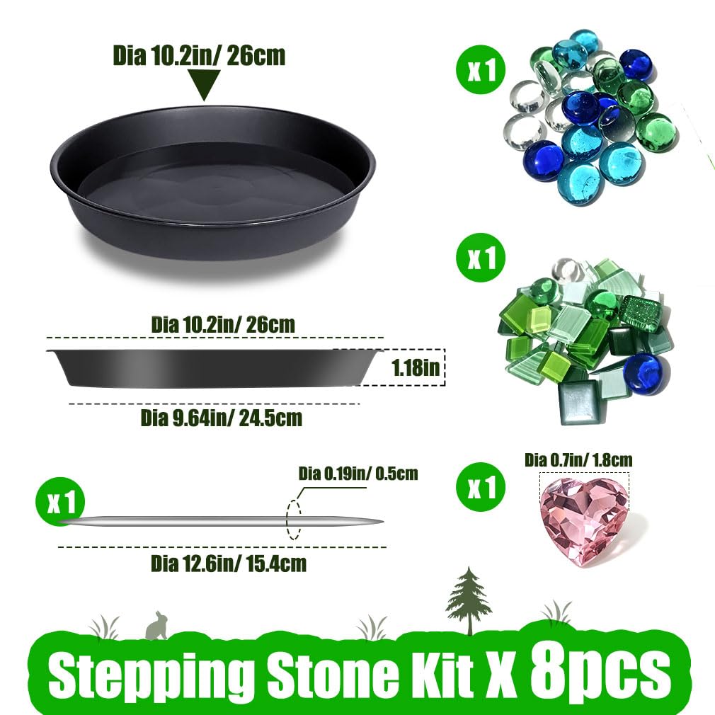 Handprint Stepping Stone DIY Kit - Reusable 10.Inch Round Concrete Molds+ Steel Carving Sticks+ Mosaics & Crystal Heart for Hand/Foot Print, Footprint Craft Witness of Special Time/None Cement