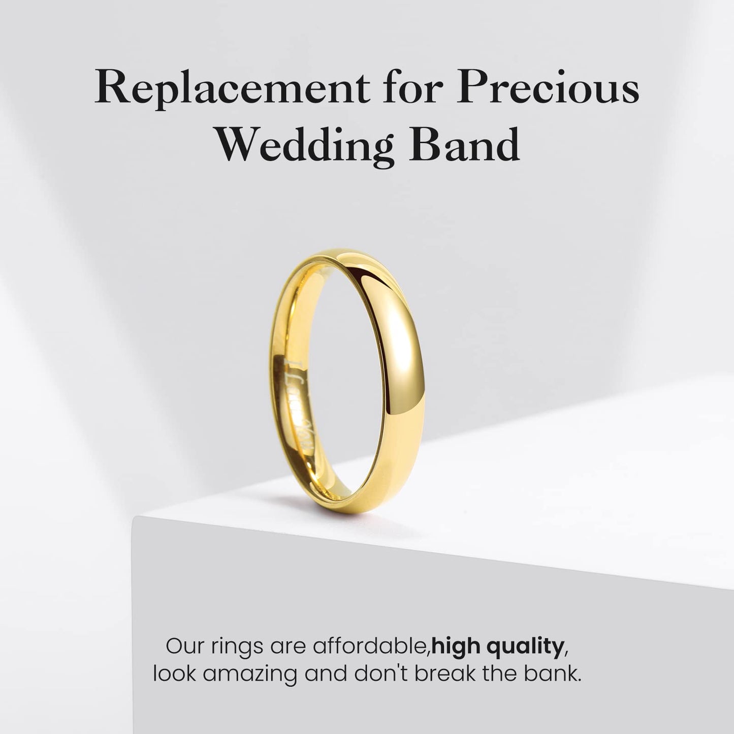 King Will 316L Stainless Steel Wedding Band for Men Women-4mm Width Gold Plated Wedding Ring Domed Style High Polished with Laser I Love You Comfort Fit Size 11