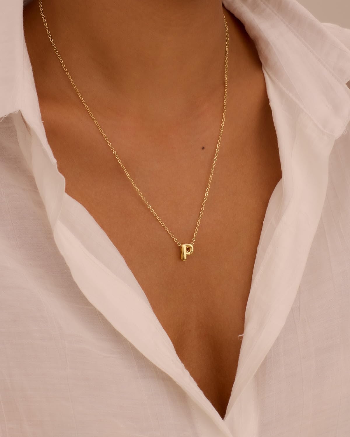 CUEZIY 14K Gold Plated Bubble Letter Necklace Initial Necklaces for Women Dainty Personalized Charm Pendant Name Necklace Cute Non Tarnish Fashion Accessories Teen Gift Trendy Stuff Jewelry Gifts
