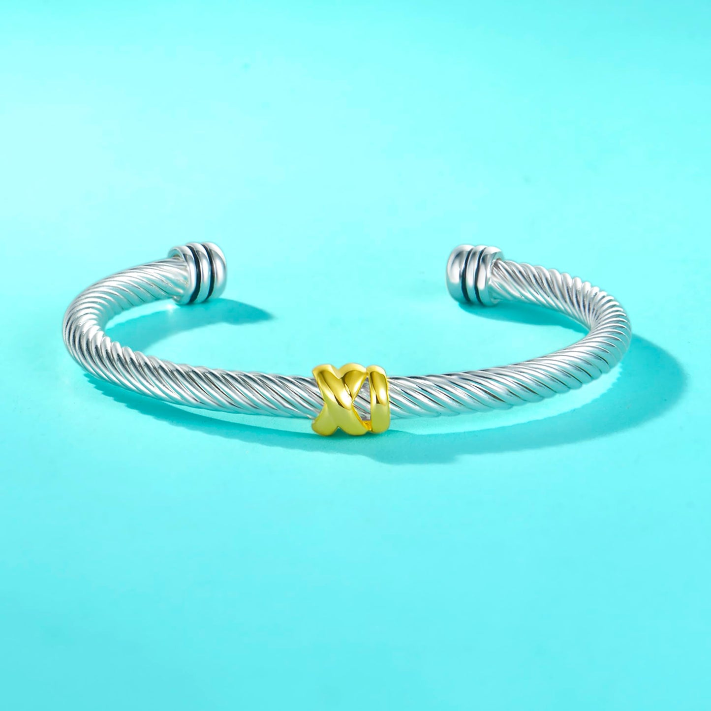 UNY Jewelry Bracelet Two Tone Criss Cross X Shape Infinity Classic Twisted Cable Bangle Designer Inspired Women Jewelry Christmas Gifts (Single Station)
