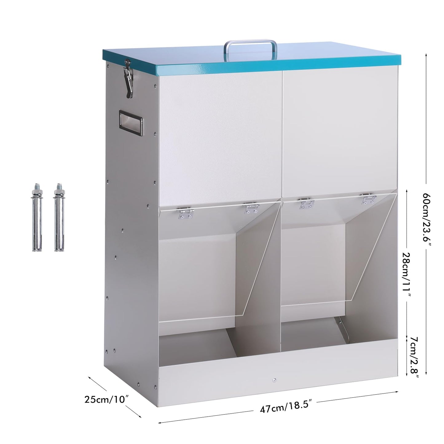 KHEARPSL 46lbs Automatic Dog Feeder for 2 Dogs Large Breed Dog Food Dispenser Outdoor Gravity Dual Pet Feeder Galvanized Steel Hangable Outside Pet Feeding Station