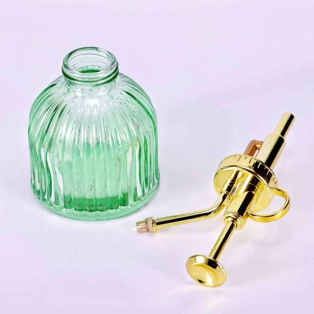 Aebor Glass Plant Mister Spray Bottle, 6.5" Green Glass Water Spray Bottle with Gold Top Pump Small Watering Can, Small Plant Sprayer Mister for Indoor Outdoor House (Green+Gold A)
