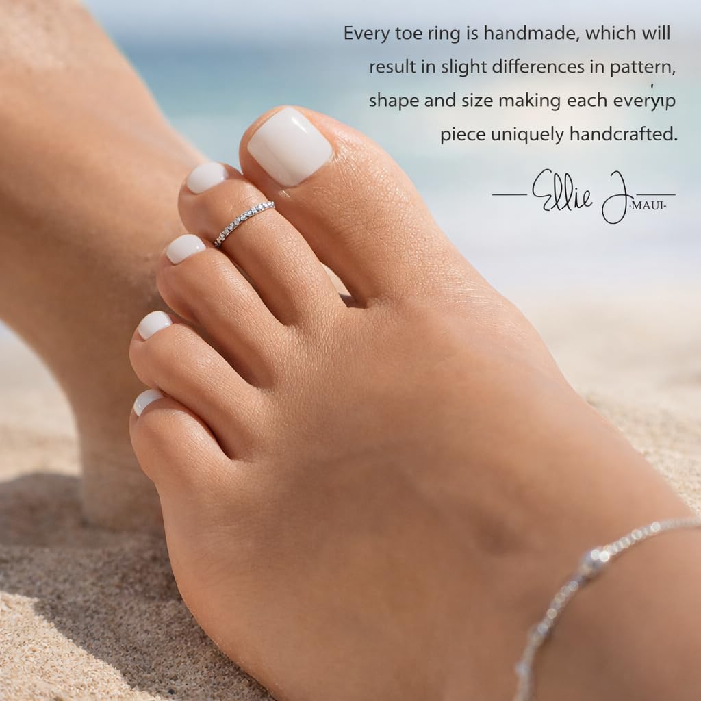 Ellie J Maui 925 Sterling Silver Toe Ring for Women, Adjustable Open Back Toering for Beach, One Size Fits Most, Silver Toe Rings for Women, Comfortable Lightweight Everday Jewelry