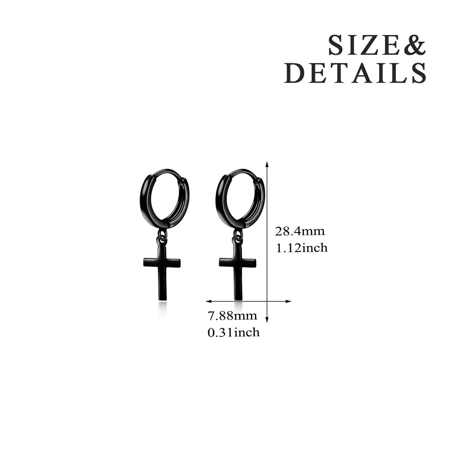 Sterling Silver Black Cross Earrings Hanging Clip On Cross Hoop Earrings Religious Christian Baptism Jewelry Gifts for Men Women
