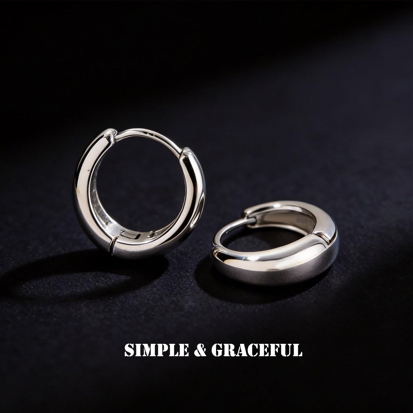 Italian Sterling Silver Earrings for Men Hoop Huggie Earring Polished, Jewelry for Alentine's Day, Father's Day, Thanksgiving Gifts, Birthday Presents (Waterdrop)