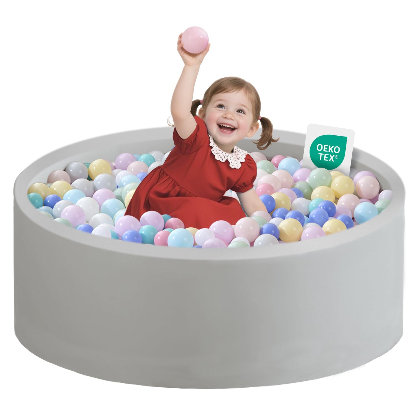 Zedachica Ball Pit for Toddlers 35.43''x11.81 Baby Ball Pits Soft Memory Foam Ball Pit Round Kids Ball Pit Indoor Game Kids Play Ball Pool Ideal Gift for Girls and Boys (Grey, NO Balls)